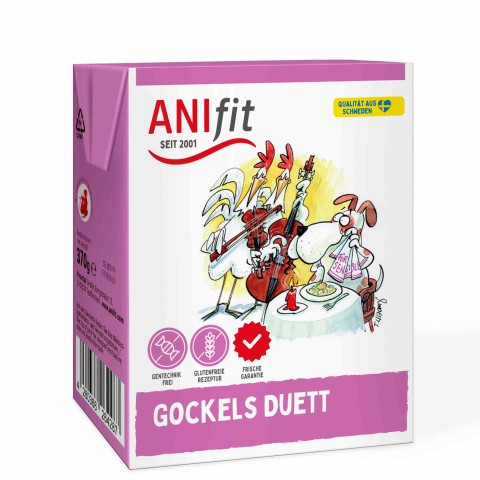 Hund Hundefutter Nassfutter Gockels Duett 370g 6 Stück im Tetra Pak -1- Anifit